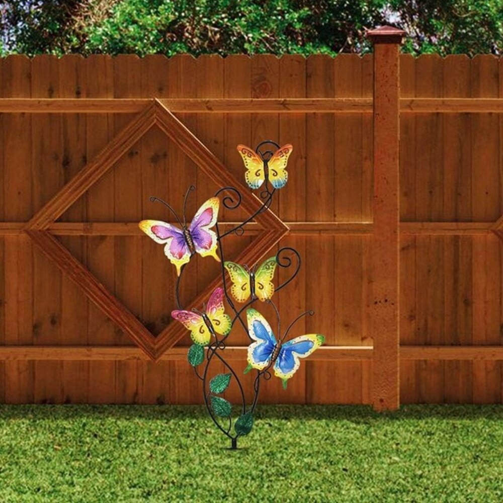 New 28 Inch Butterfly Garden Stake Decor Metal Wall Art Outdoor Decoration